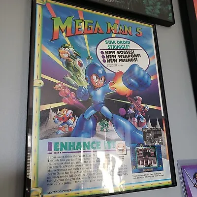 FRAMED Retro 1994 Mega Man 5 Super Game Boy Video Game Wall Art • $29