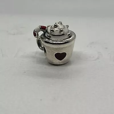 Genuine Pandora Silver Cocoa Candy Cane Mug Charm S925 ALE 💕 • £20