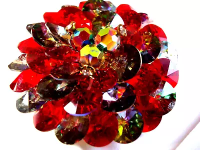 Vintage Brooch Pin Vendome Cluster Red AB Glass Round Filigree Back Signed 2'' • $45