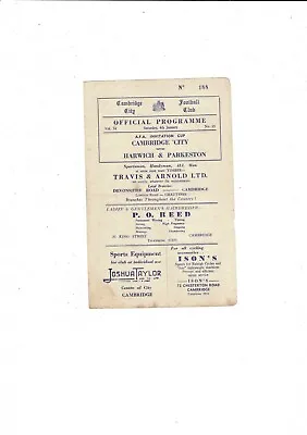 1957/58 Cambridge City V Harwich & Parkeston Invitation Cup Football Programme • £4