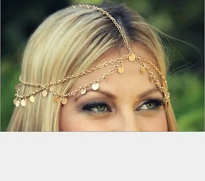 Womens Nice Jewelry Multilayer Sequins Head Chain Forehead Headpiece Hair Band • £3.99