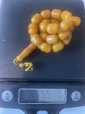 ANTIQUE Germany YOLK /  BUTTERSCOTCH AMBER BAKELITE PRAYER 33 BEAD 55 Gram • $50