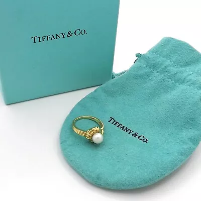 Tiffany Co 18k Gold Akoya Pearl Ring 6mm Maltese Cross Nautical • $712.50