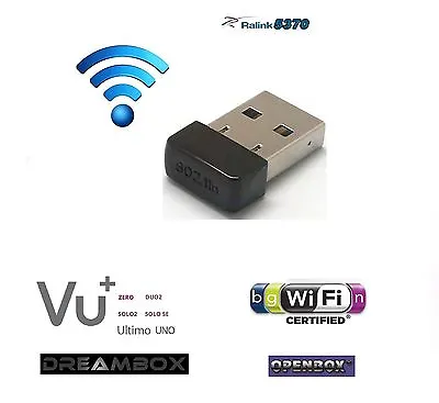 Wifi Wireless USB Adapter RT5370 For Openbox VU+ Zero Solo Uno Duo 150Mbps N/G/B • £19.99