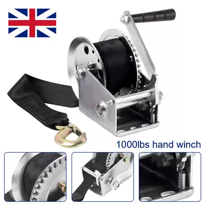 £22.09 • Buy Manual Hand Winch Boat Trailer Caravan Strap Webbing Marine Puller With Hook UK