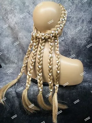 Blonde Halo Braids Plaited Hairpiece Renaissance Peasant Medieval Princess Fairy • $23.95