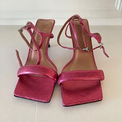 NWOT Vicenza Anthropologie Pink Metallic Animal Print Strap Square Toe Heels 7 • $70