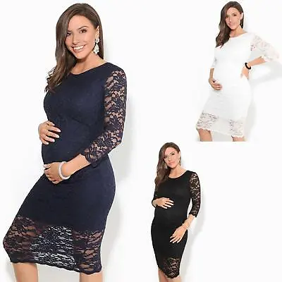 £5 • Buy Maternity Retro Lace Midi Dress Stretch Bodycon Pregnancy Party Wedding Gown