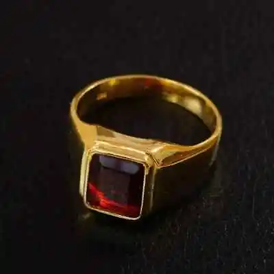 3Ct Emerald Cut Lab-Created Garnet Men's Engagement Ring 14k Yellow Gold Plated • $141.74