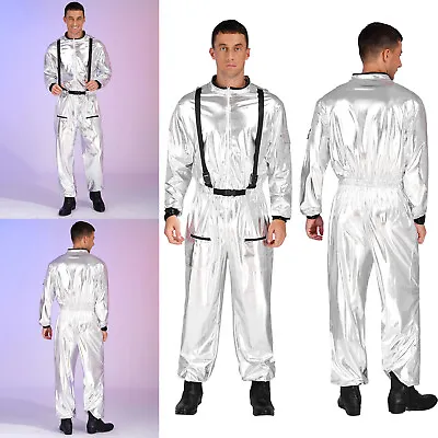 Astronaut Costume For Men Space Jumpsuit Adults Flight Suit Spaceman Fancy Dress • £13.24