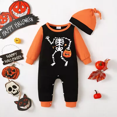 Newborn My 1st Halloween Baby Boy Pumpkin Romper Jumpsuit Costume Outfit Clothes • £8.49