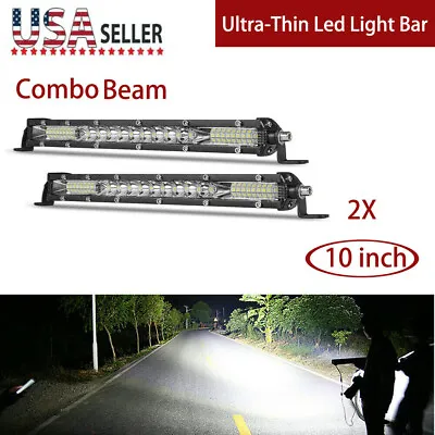 2X 10Inch Flood Spot Combo Ultra Slim LED Light Bar For Jeep SUV Boat Offroad US • $60.13