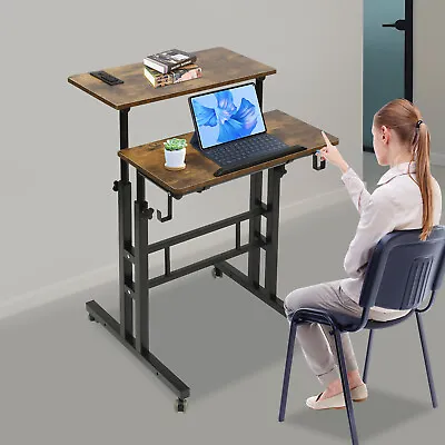 115cm Stand Up Height Adjustable Rolling Computer Workstation Table Laptop Desk • $53.99