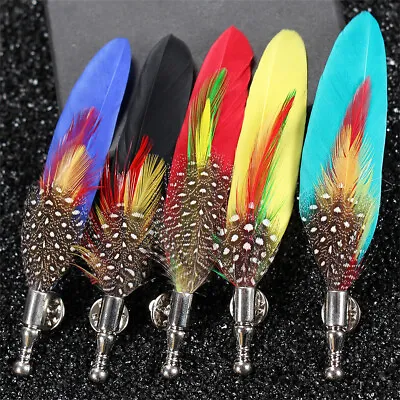 Men Feather Brooches Buckle Lapel Hat Pin Wedding Brooch Buttonhole Jewelry Gift • £4.61