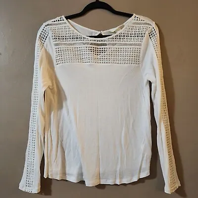 H&M Womens Pullover Slinky Stretch Knit Tee Size S White Keyhole Neck Lace Top • $14.40