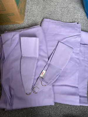 BNWD  LOVELY PAIR LILAC 100% COTTON CURTAINS WITH TIE BACKS SIZE 90” X 72” • £15