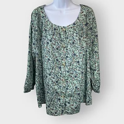 J. Jill Womens Button Up Shirt | 2X | Green | Floral | Cotton • $24.99