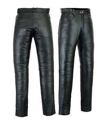 Mens Motorcycle Premium Quality Cow Plain Biker Leather Jeans Pant Black/Brown • £79.99