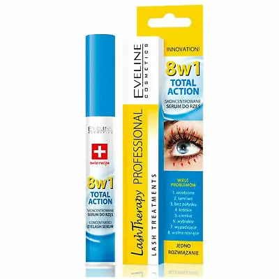 Eveline 8in1Total Action Concentrated Eyelash Serum Conditioner Mascara Base10ml • £4.55