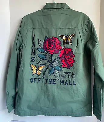 Vans Jacket Mens Small Green Skater Logo Station Full Zip Off The Wall Floral Co • $78