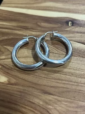 Vintage Modernist 925  Sterling Silver Large Hoop Earrings • $37.50