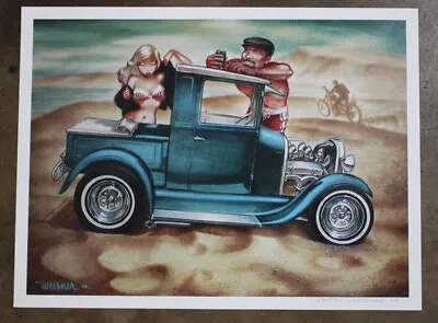 $39.99 • Buy Signed Keith WEESNER Poster Print Vtg 1928 1929 Ford Hot Rod Pickup Surf Beach