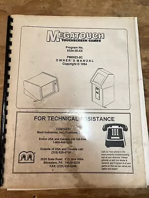 MEGATOUCH Touchscreen Games By Merit Owner's Manual-1994 Version • $20