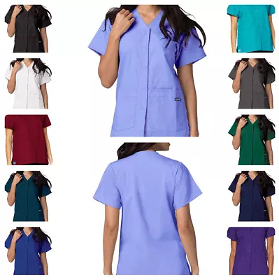Adar Uniforms 604 Women's V-Neck Tunic Scrub Top Medical Hospital Snap Front • £11.79