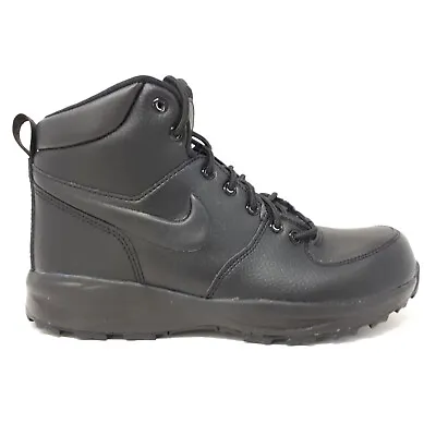 NEW Nike Manoa Leather GS Triple All Black Work Shoe Boot Big Kid Mens Size 7 US • $49.89