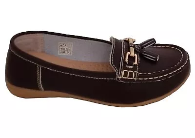 Ladies Real Leather Tassel Loafers Slip On Nautical Boat Shoes Size 3 4 5 6 7 8 • £18.95