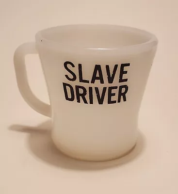 Vintage Federal Glass Slave Driver Coffee Mug White Milk Glass Black Graphic HTF • $29.99