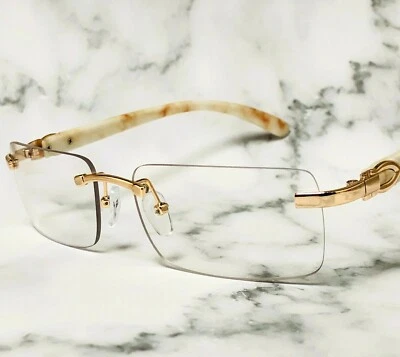 $13.99 • Buy Mens Sunglasses Small Rectangular Hip Hop Rapper Gold Clear Lens Square Rimless 