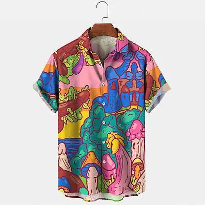 Mens Novelty Ugly Gag Button Down Shirts Funny Printed  Hawaiian Beach Tops Gift • £13.99