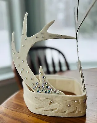 Reindeer Headband Handmade Christmas Costume White Rhinestones Glitter Headpiece • $20