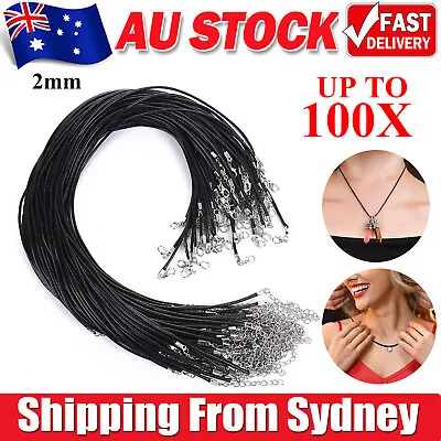 Up100x Black Woven Necklace Rope Leather Cord Stainless Steel Lobster Clasp Bulk • $7.95