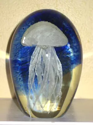 Vintage MuRANO Glass Art Blue Jellyfish Oval Glass Egg PAPERWEIGHT Sculpture 5  • $39.95