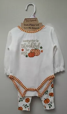 Baby Girls Fall Thanksgiving Outfit 4 Pieces Top Leggings Socks Bow 9 M Pumpkin • $19.99