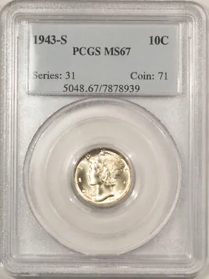 1943-s Mercury Dime - Pcgs Ms-67 Superb & Pretty • $99