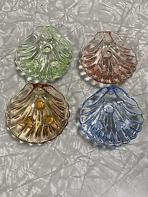 Lot 4 Cambridge Glass Uranium Caprice 3” Sea Shell Footed Salt Cellar Nut Dish • $9.99