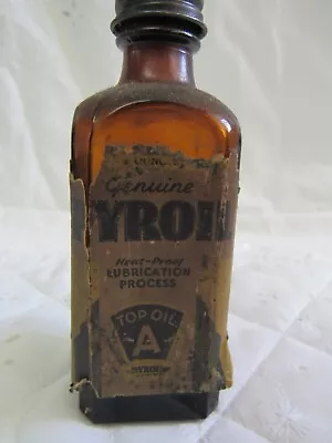 Antique-Vintage PYROIL Top Oil A Lubrication Process Brown Glass Bottle W/ Label • $16.88