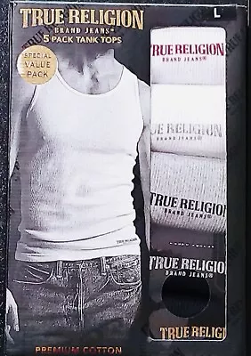 True Religion Brand Jeans Tank Tops 5 PACK Black SIZE L 42-44 Ribbed W/Logo NEW • $25.99