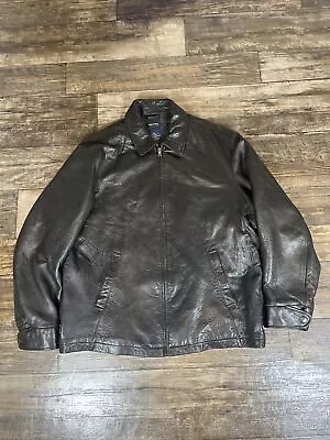Vintage Nautica Leather Jacket Mens XL Soft Black Bomber Y2K • $34.99