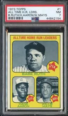 1973 Topps #1 Babe Ruth/hank Aaron/willie Mays Psa 7 All-time Hr Hof *b73001 • $185.07