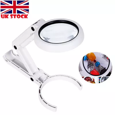 Foldable 5X / 11X Magnifying Glass With Light 8 LED LAMP Magnifier Stand Table • £9.19