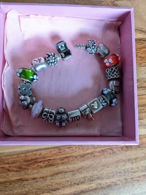 $290 • Buy Genuine PANDORA Sterling Silver Snake Chain Charm Bracelet 18cm Murano Elephant