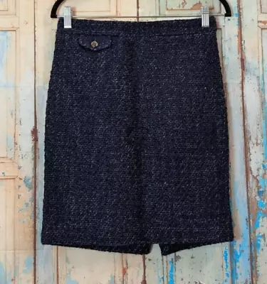 J. Crew Womens Size 0 Navy Back Zip Knee Length Slit Straight & Pencil Skirt • $24.09