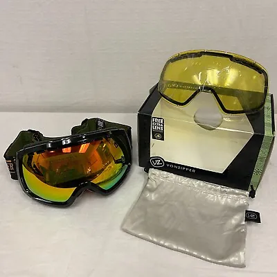 VonZipper Feenom Snow Goggles Black Gloss Frame W/ Lunar Chrome + Yellow Lens • $84