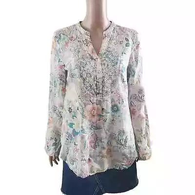 Malvin Germany I Love LINEN Size Medium Popover Tunic Blouse Paisley Floral  • $26.99