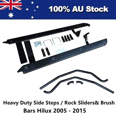 Heavy Duty Steel Side Steps & Brush Bars Fit Toyota Hilux N70 Dual Cab 2005-2015 • $510