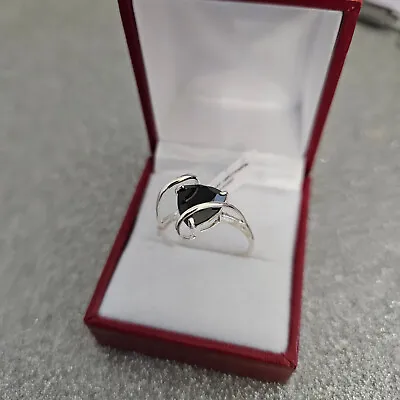 Beautiful Boi Ploi Black Spinel Solitaire Ring In Sterling Silver • £9.99